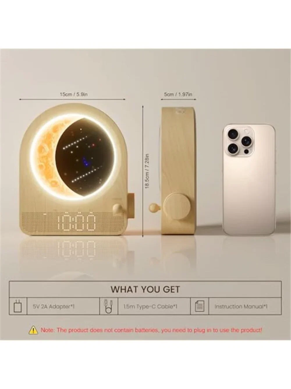 Sunrise Alarm Clock Wake Up Light Moon Lamp White Noise Sound Machine Bedside